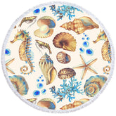 Lofaris Sea Star Seahorse Coral Pattern Round Beach Towel